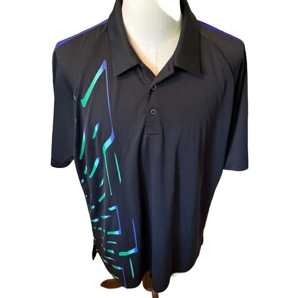 Adidas Golf Polo Shirt Men's XL Black Green Purple Abstract Geometric